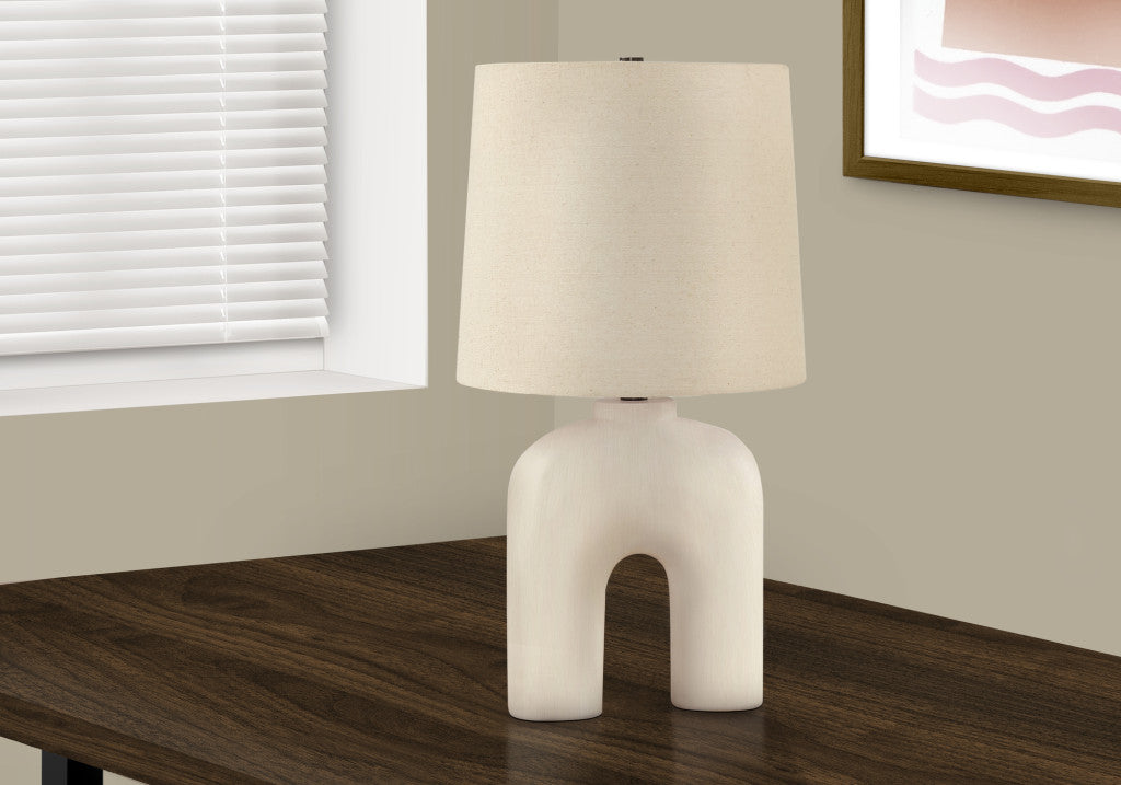 25" Cream Geometric Table Lamp With Beige Empire Shade