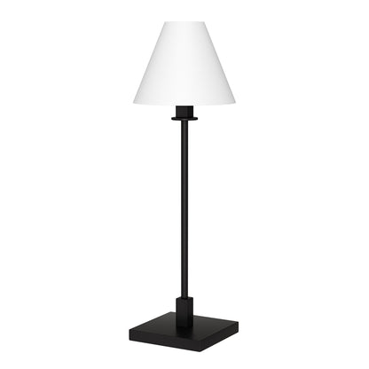 28" Black Metal Candlestick Table Lamp With White Cone Shade