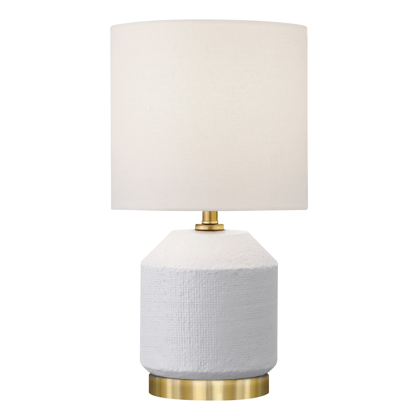 15" Gold and White Ceramic Cylinder Table Lamp With White Drum Shade