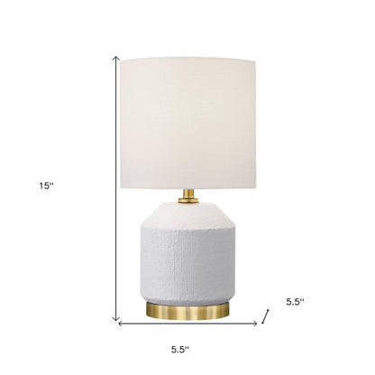 15" Gold and White Ceramic Cylinder Table Lamp With White Drum Shade