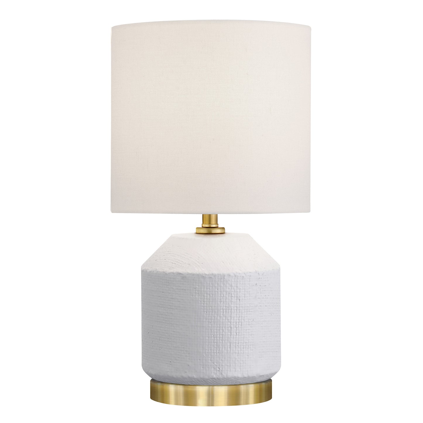 15" Gold and White Ceramic Cylinder Table Lamp With White Drum Shade