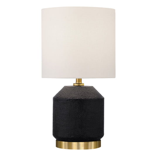 15" Black and Gold Ceramic Cylinder Table Lamp With White Drum Shade