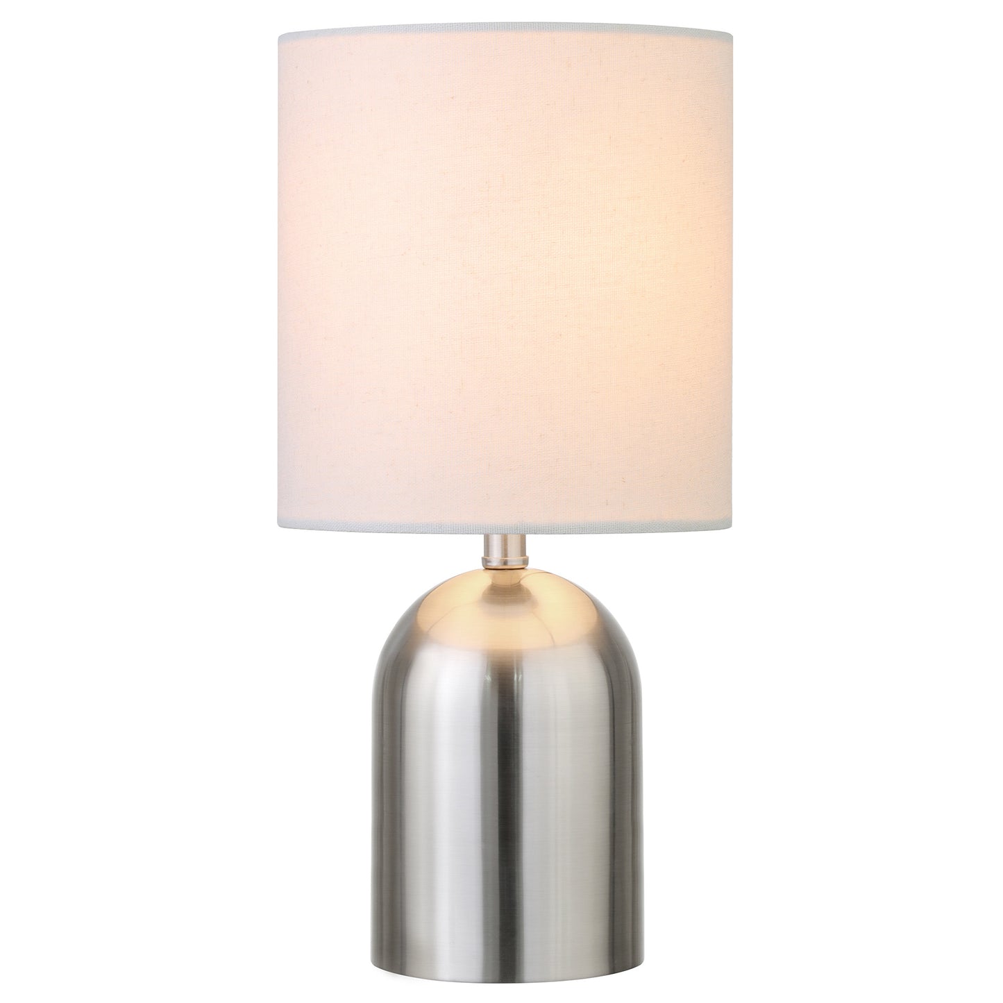 13" Silver Metal Cylinder Table Lamp With White Drum Shade