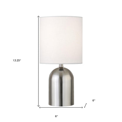 13" Silver Metal Cylinder Table Lamp With White Drum Shade