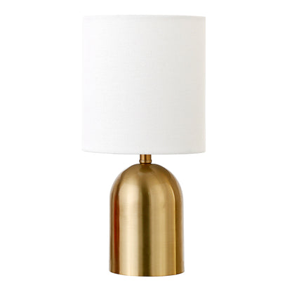 13" Gold Metal Cylinder Table Lamp With White Drum Shade