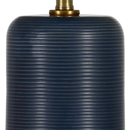 15" Blue and Gold Ceramic Cylinder Table Lamp With White Drum Shade