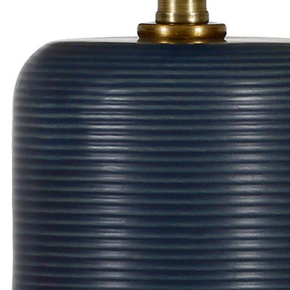 15" Blue and Gold Ceramic Cylinder Table Lamp With White Drum Shade