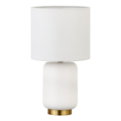 15" Gold and White Ceramic Cylinder Table Lamp With White Drum Shade