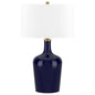 25" Blue Glass Urn Table Lamp With White Drum Shade