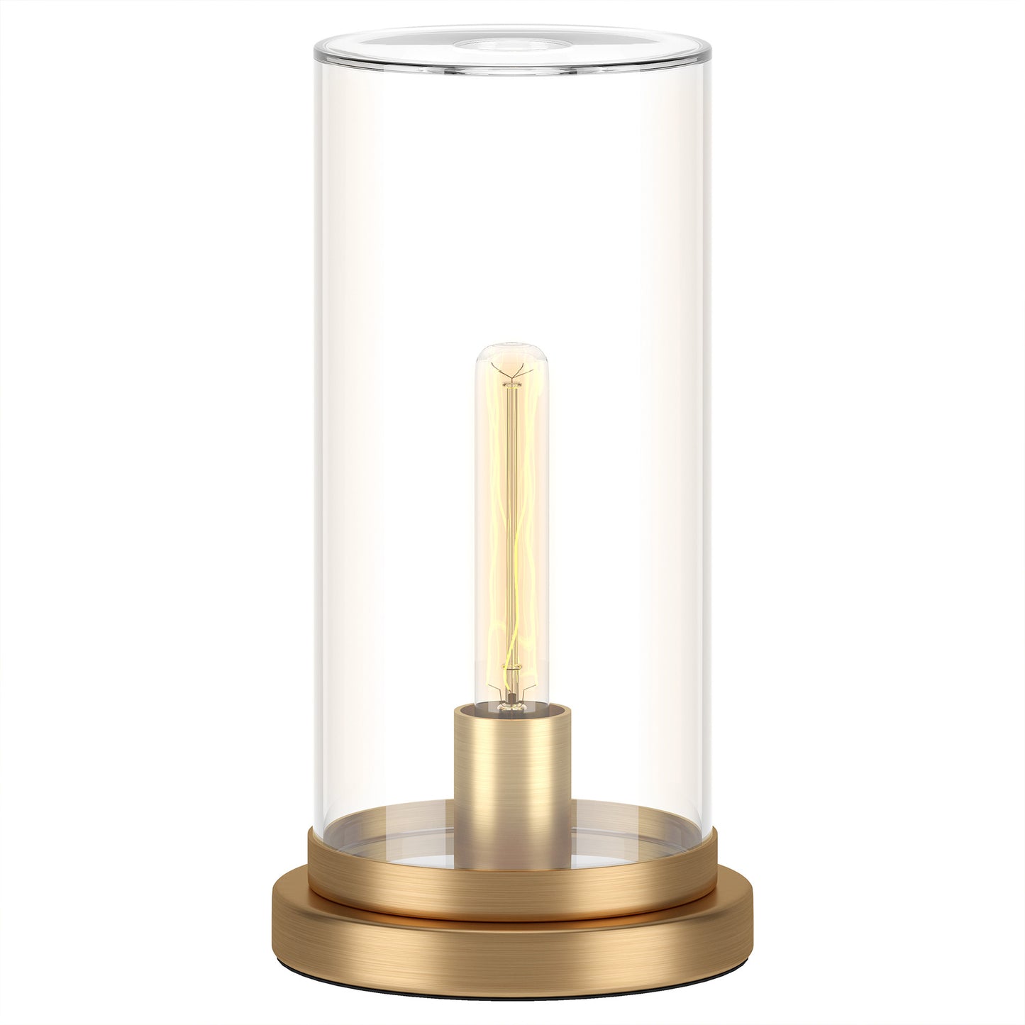 13" Brass Metal Table Lamp With Clear Cylinder Shade