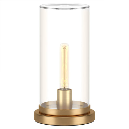 13" Brass Metal Table Lamp With Clear Cylinder Shade