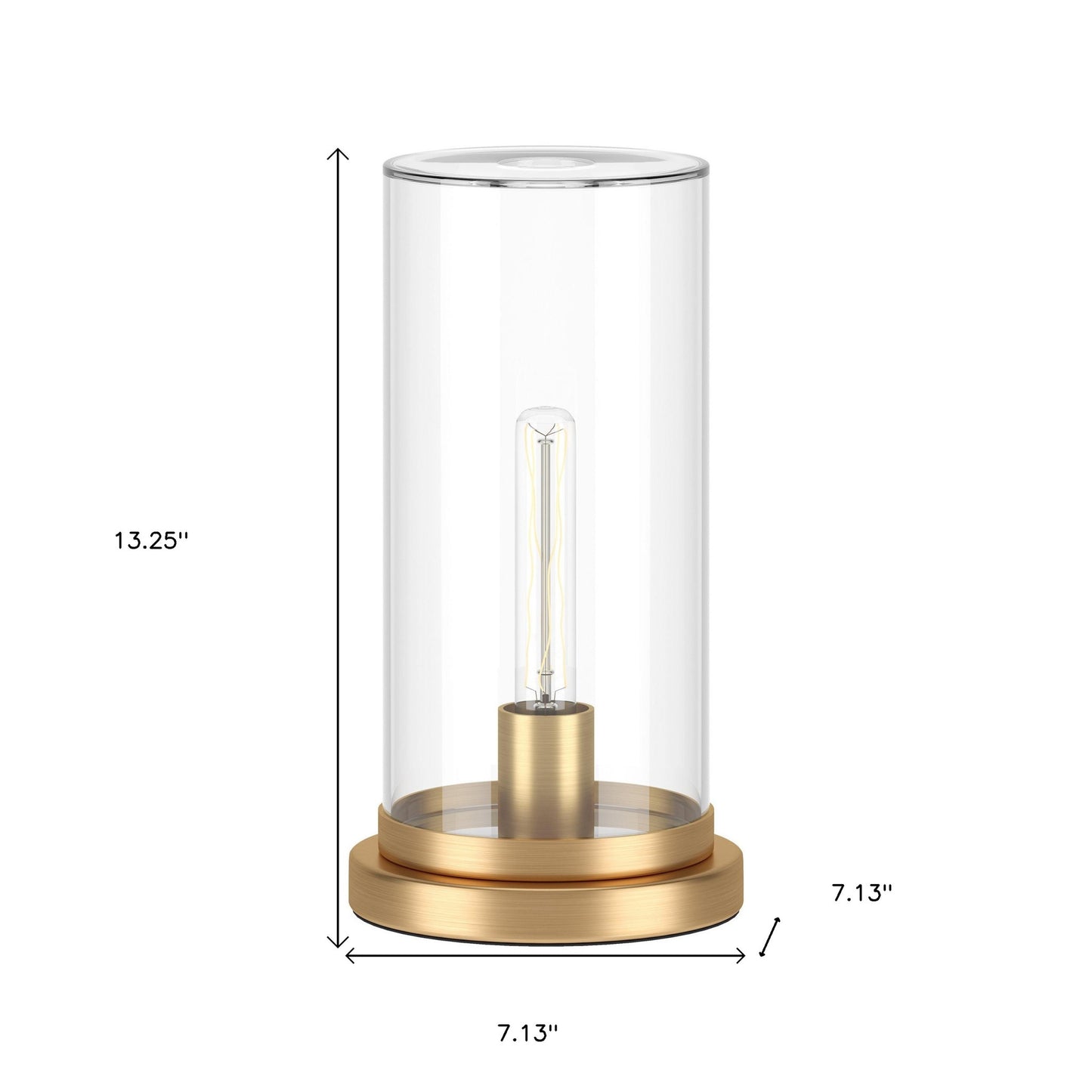 13" Brass Metal Table Lamp With Clear Cylinder Shade