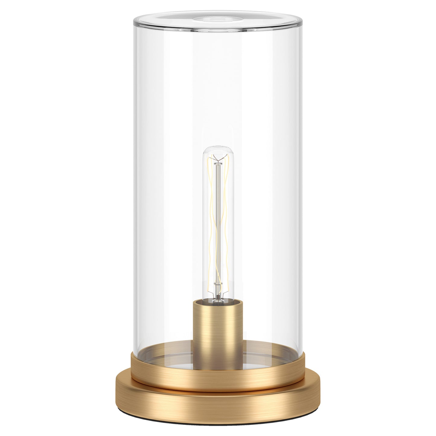 13" Brass Metal Table Lamp With Clear Cylinder Shade