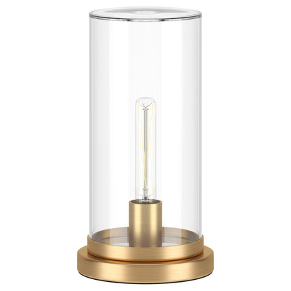 13" Brass Metal Table Lamp With Clear Cylinder Shade