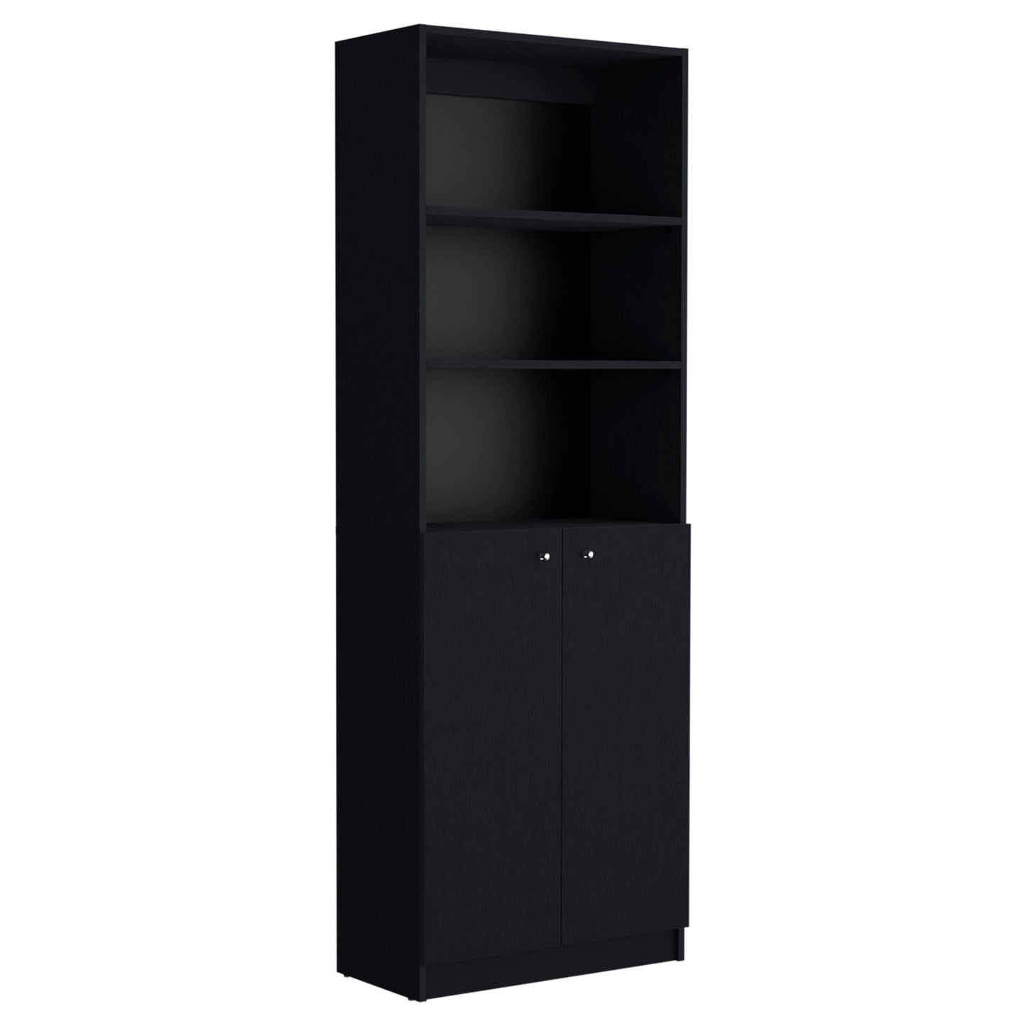 71" Black Five Tier Bookcase with Two doors