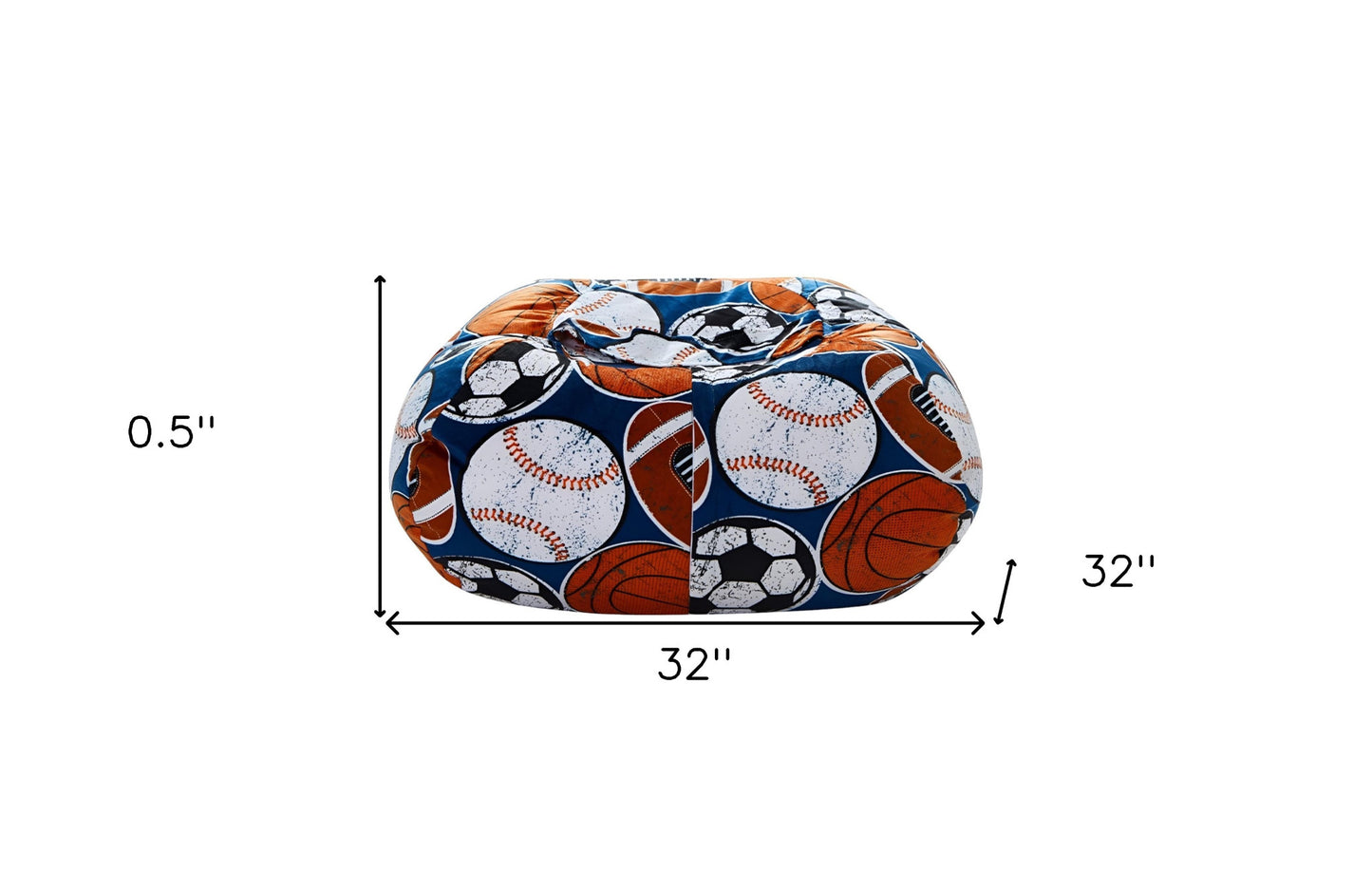 32" Blue and Orange Microfiber Round Sports Pouf Cover