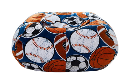 32" Blue and Orange Microfiber Round Sports Pouf Cover