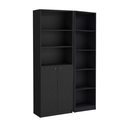 71" Black Five Tier Bookcase with Two doors