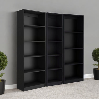 Set of Three Black Five Tier Bookcase