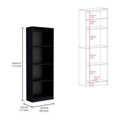 71" Black Five Tier Bookcase with Two doors