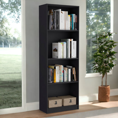 71" Black Five Tier Bookcase with Four doors