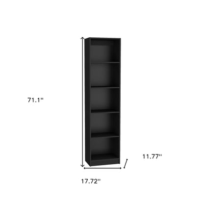 71" Black Five Tier Bookcase with Four Doors