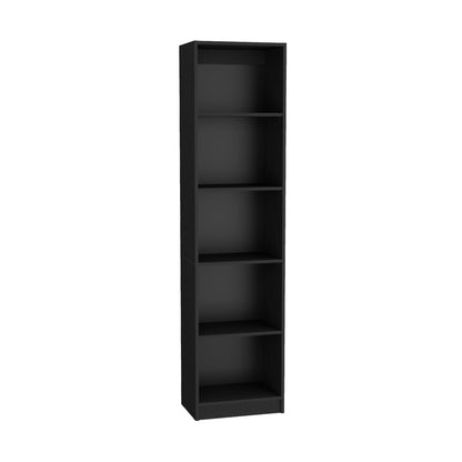 71" Black Five Tier Bookcase with Four Doors