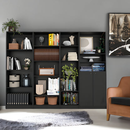 71" Black Four Tier Bookcase with Two Doors