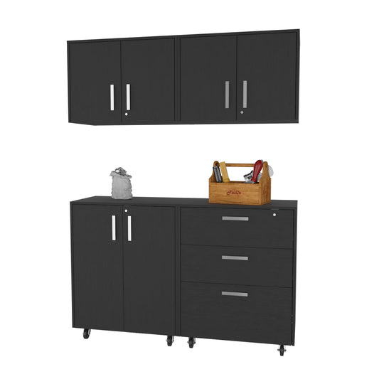 28" Black Wall mounted Accent Cabinet With Six Shelves And Three Drawers