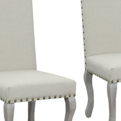 Set of Two Beige And Gray Upholstered Fabric Dining Parsons Chairs