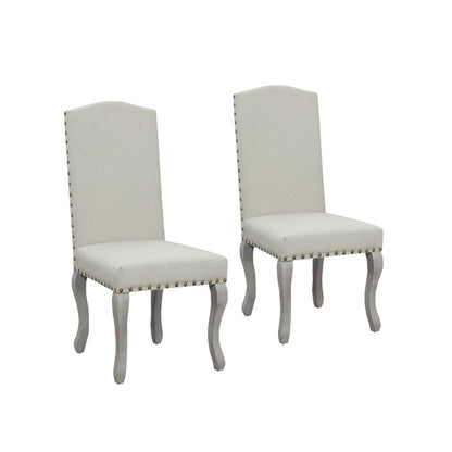 Set of Two Beige And Gray Upholstered Fabric Dining Parsons Chairs