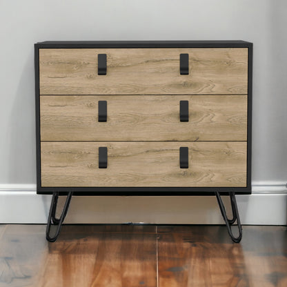 32" Natural and Black Three Drawer Dresser