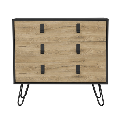 32" Natural and Black Three Drawer Dresser