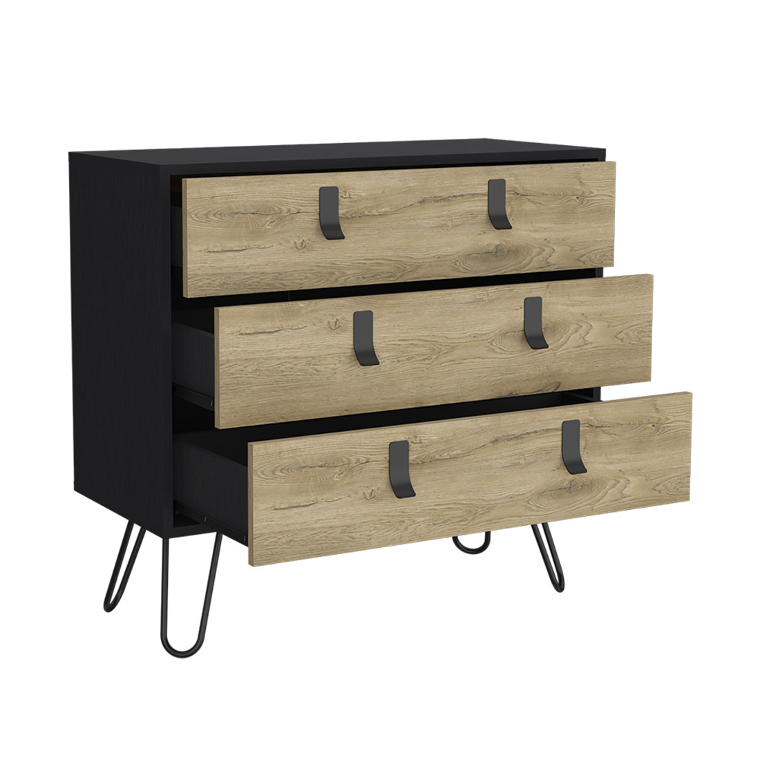 32" Natural and Black Three Drawer Dresser