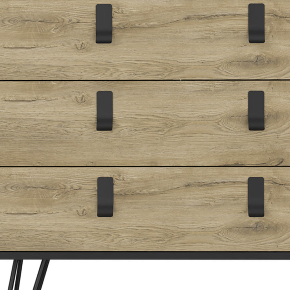 32" Natural and Black Three Drawer Dresser