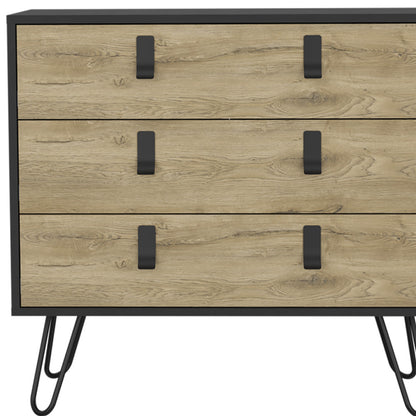 32" Natural and Black Three Drawer Dresser