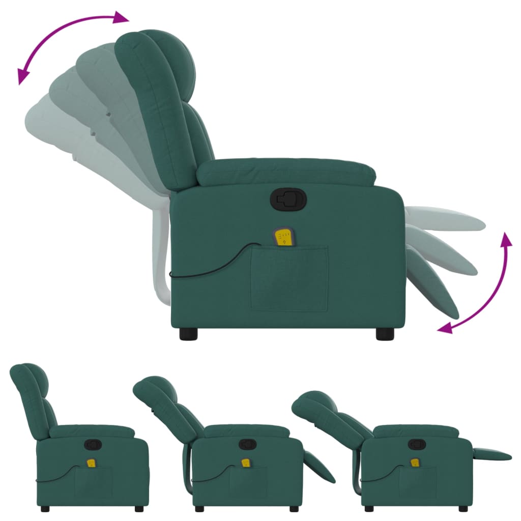 Massage Recliner Chair Dark Green Fabric