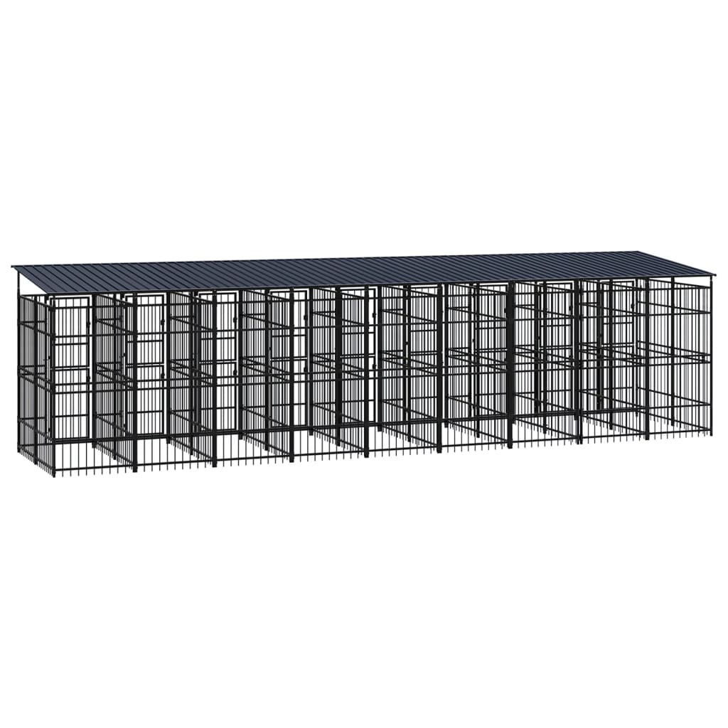 Outdoor Dog Kennel with Roof Steel 178.6 ft��