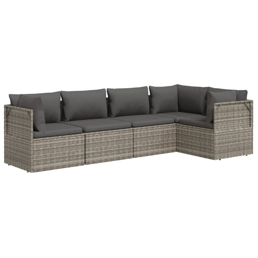 5 Piece Patio Lounge Set with Cushions Gray Poly Rattan