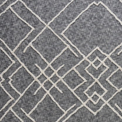 Charcoal and Off White Geometric Queen Cotton Coverlet With Fringe