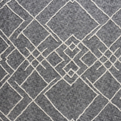 Charcoal and Off White Geometric Queen Cotton Coverlet With Fringe