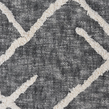 Charcoal and Off White Geometric Queen Cotton Coverlet With Fringe