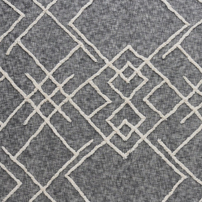 Charcoal and Off White Geometric Queen Cotton Coverlet With Fringe