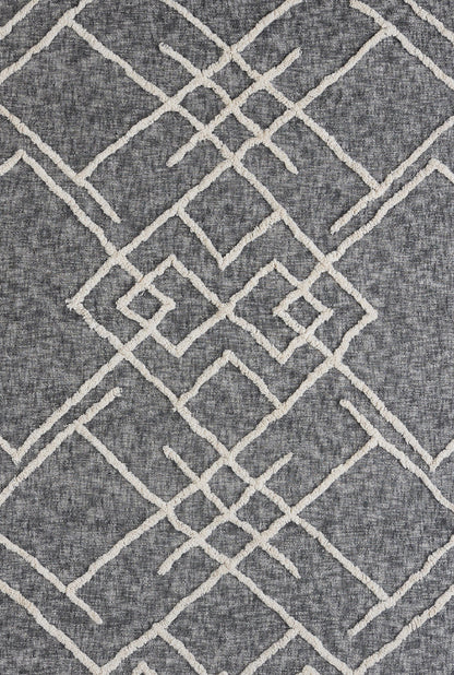 Charcoal and Off White Geometric Queen Cotton Coverlet With Fringe