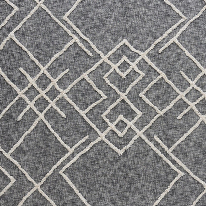 Charcoal and Off White Geometric Queen Cotton Coverlet With Fringe