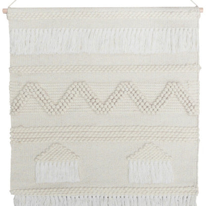 26" X 51" Cream Geometric Cotton Macrame Hanging Tapestry Wall Decor