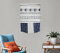 26" X 51" White and Blue Geo Stripe Cotton Macrame Hanging Tapestry Wall Decor