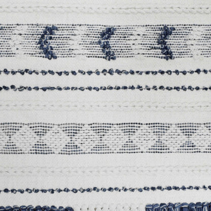 26" X 51" White and Blue Geo Stripe Cotton Macrame Hanging Tapestry Wall Decor