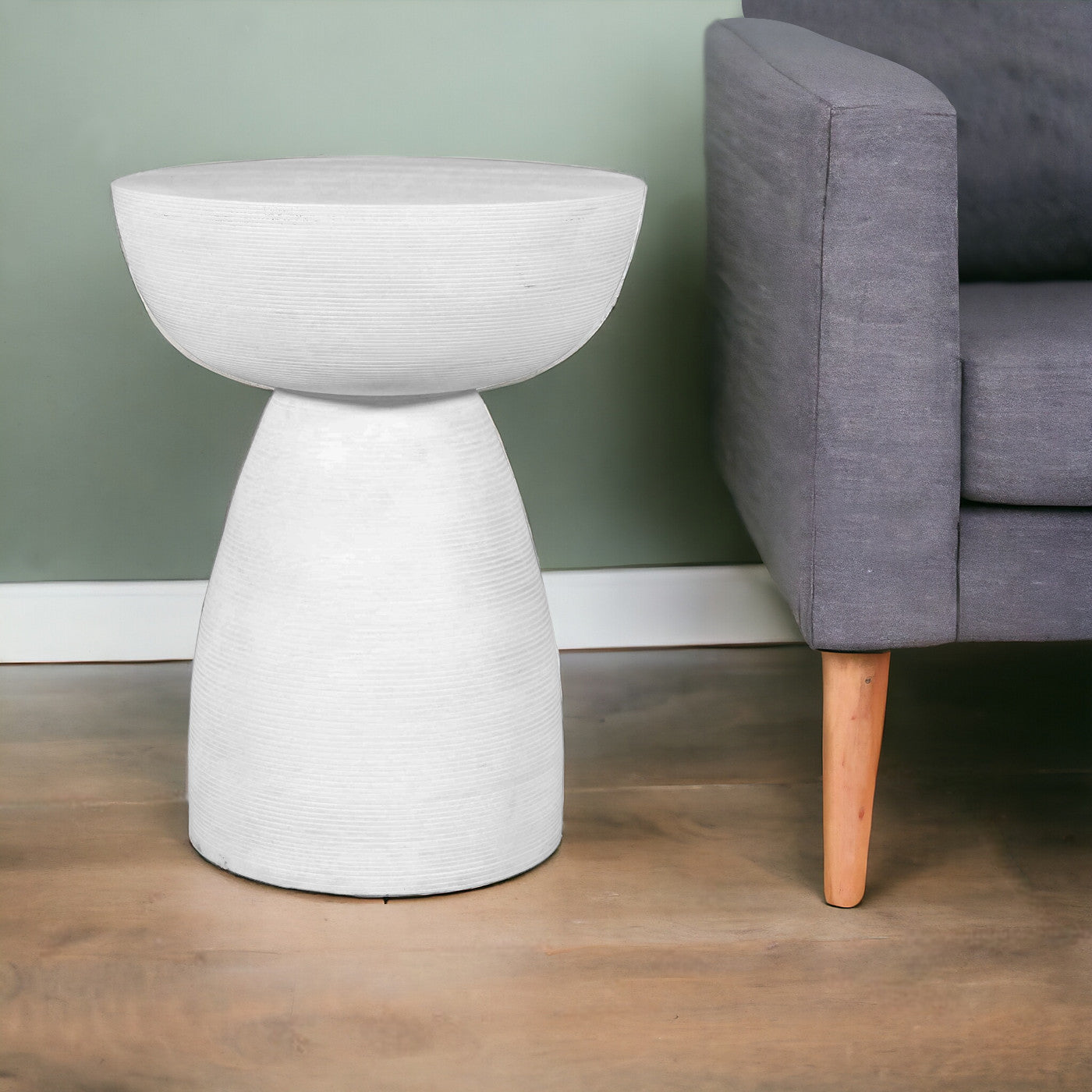 22" White Distressed Solid Wood Round End Table