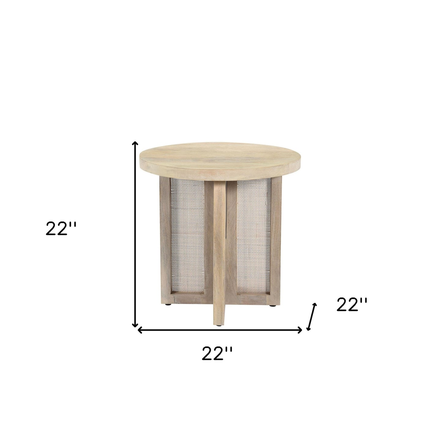 22" Natural Solid Wood And Rattan Round End Table